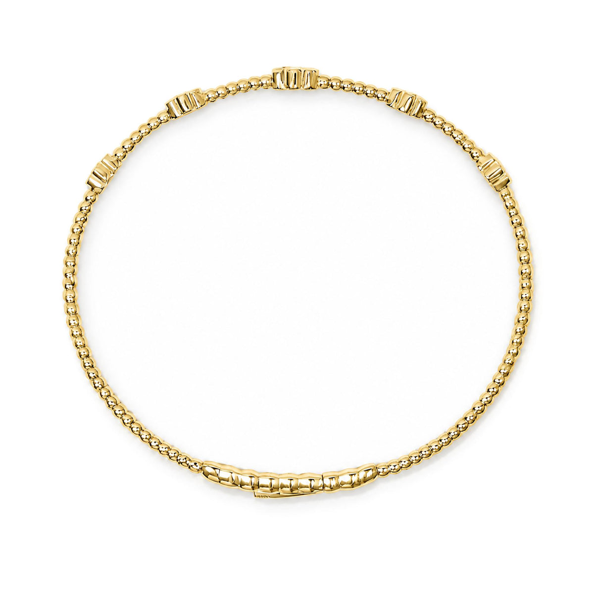 14K Gold 1/2 Cttw Lab-Grown Diamond Floral Station Beaded Flexible Bangle Bracelet