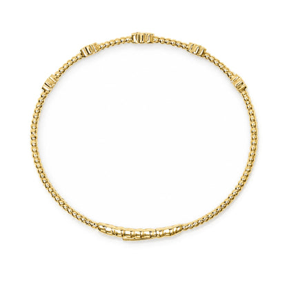 14K Gold 1/2 Cttw Lab-Grown Diamond Floral Station Beaded Flexible Bangle Bracelet