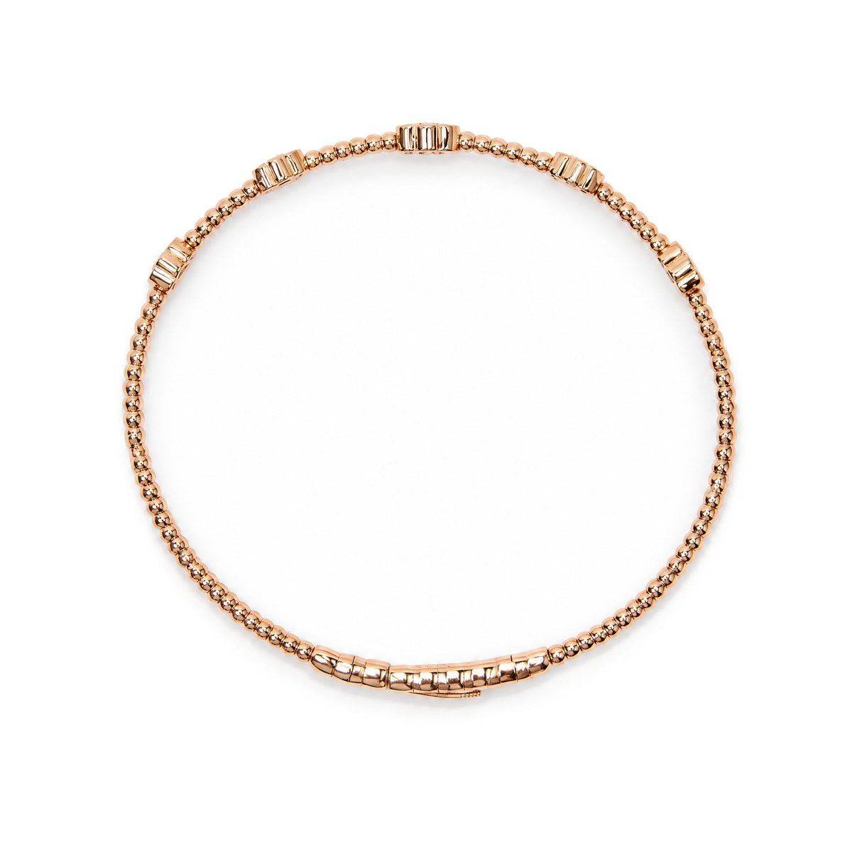 14K Gold 1/2 Cttw Diamond Flower Station Beaded Flexible Bangle Bracelet