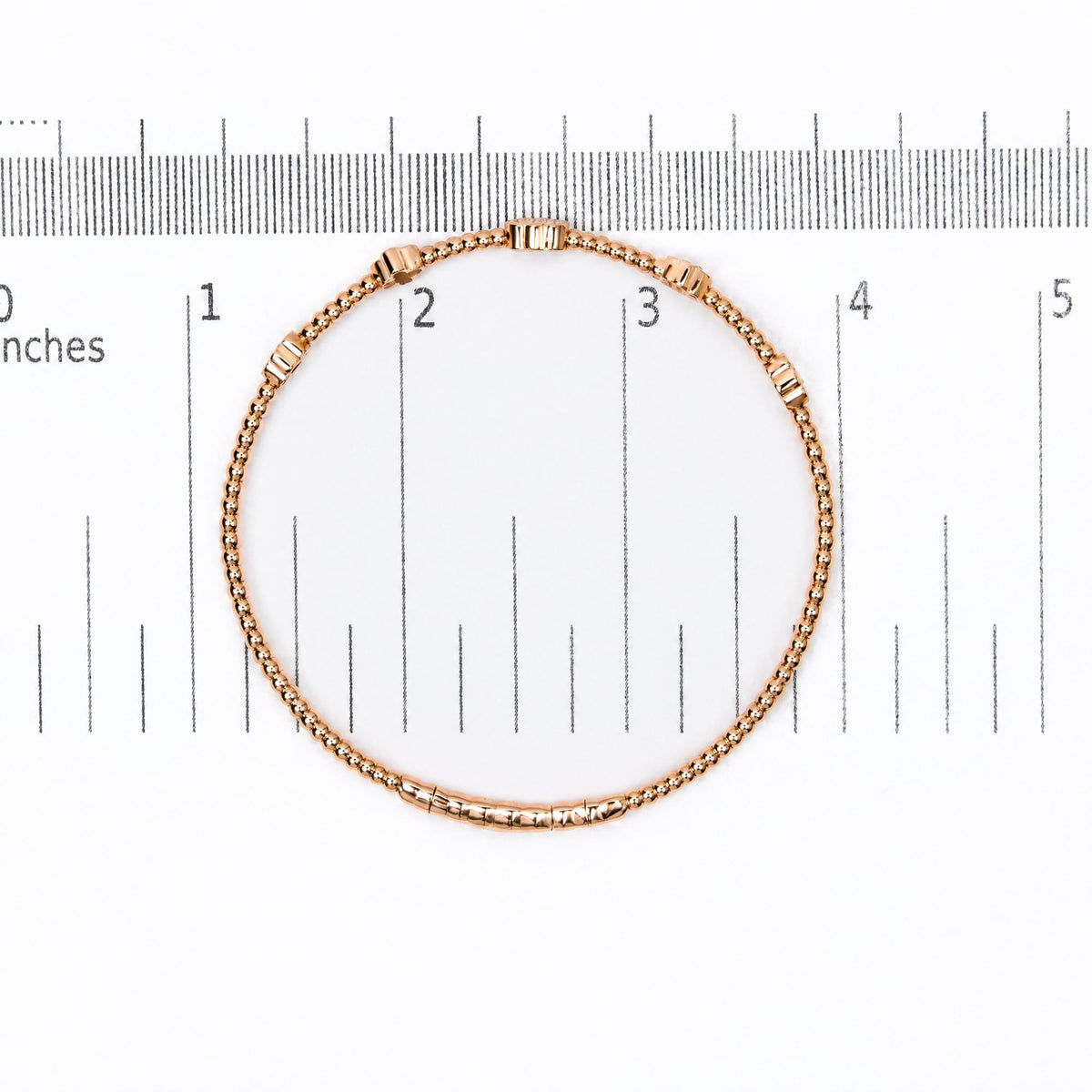 14K Gold 1/2 Cttw Diamond Flower Station Beaded Flexible Bangle Bracelet