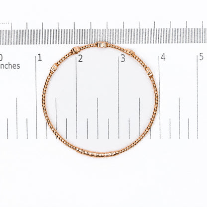 14K Gold 1/2 Cttw Diamond Flower Station Beaded Flexible Bangle Bracelet