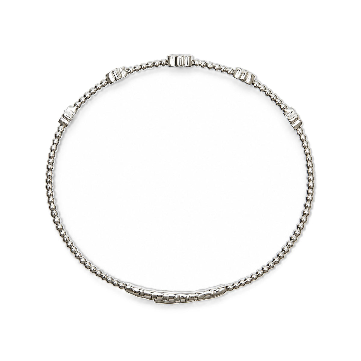 14K Gold 1/2 Cttw Diamond Flower Station Beaded Flexible Bangle Bracelet