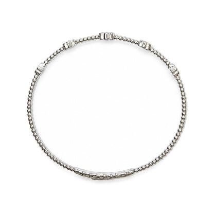 14K Gold 1/2 Cttw Diamond Flower Station Beaded Flexible Bangle Bracelet