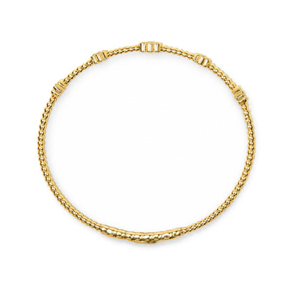 14K Gold 1/2 Cttw Diamond Flower Station Beaded Flexible Bangle Bracelet