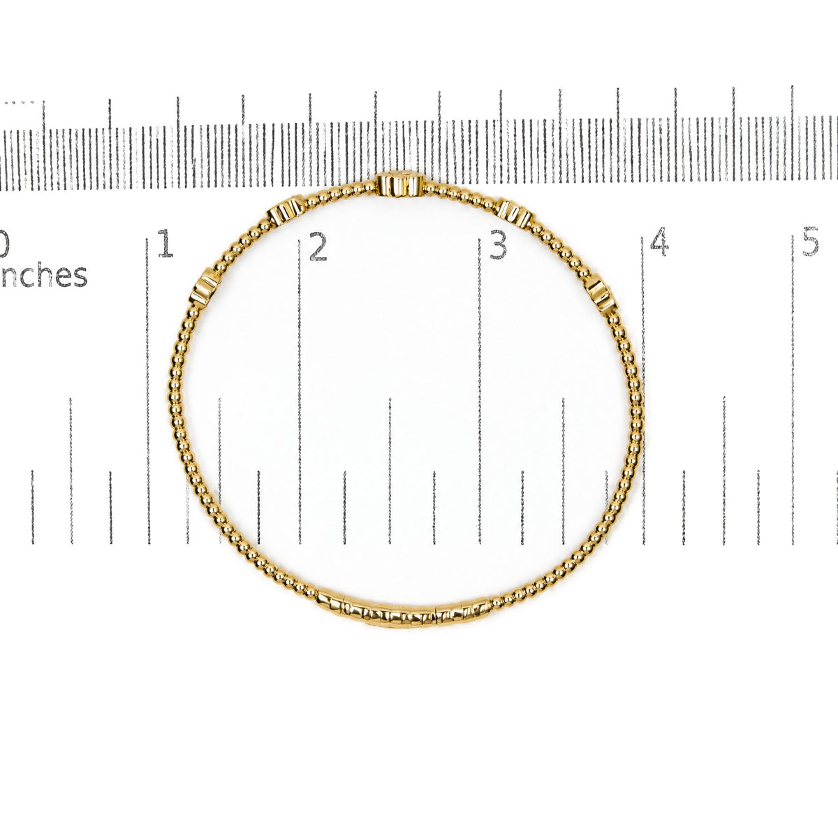 14K Gold 1/2 Cttw Diamond Flower Station Beaded Flexible Bangle Bracelet