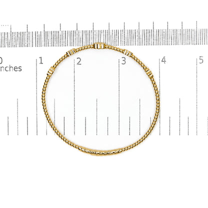 14K Gold 1/2 Cttw Diamond Flower Station Beaded Flexible Bangle Bracelet