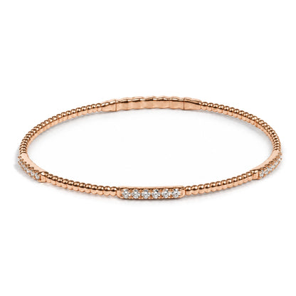 14K Gold 1/2 Cttw Diamond Station Beaded Flexible Bangle Bracelet