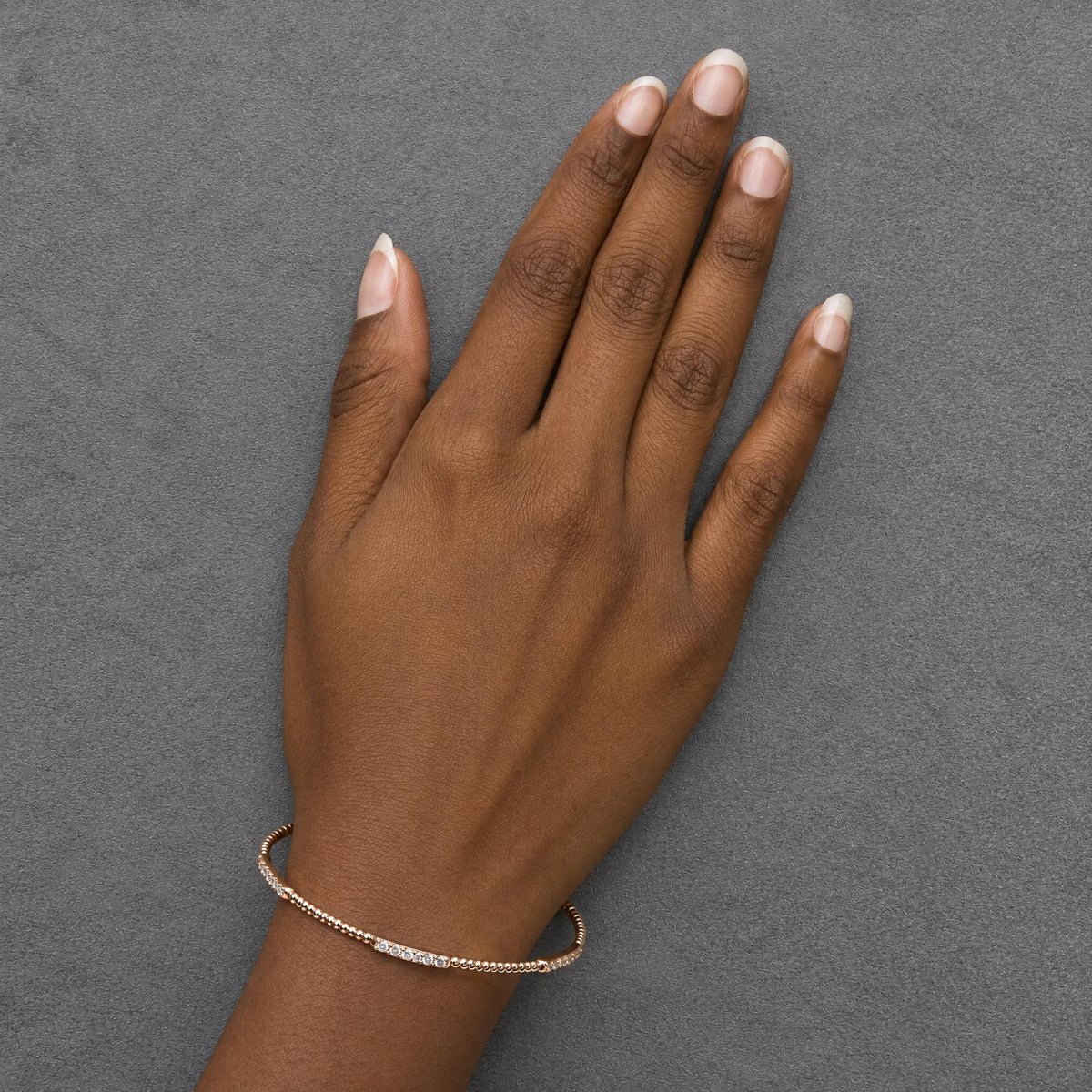 14K Gold 1/2 Cttw Diamond Station Beaded Flexible Bangle Bracelet