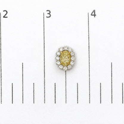 18K White Gold 2 Cttw Oval Yellow Diamond and Round Diamond Halo Stud Earrings