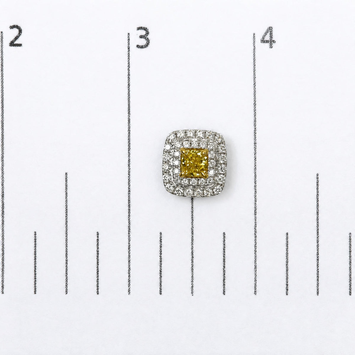 18K White Gold GIA Certified 1 3/4 Cttw Cushion Yellow Diamond Double Halo Stud Earrings