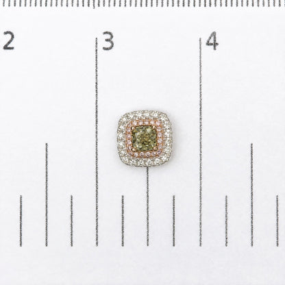 18K White and Rose Gold GIA Certified 1 1/2 Cttw Green and Pink Diamond Double Halo Stud Earrings