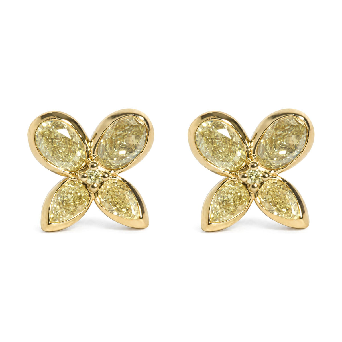 18K Yellow Gold 1 5/8 Cttw Pear-Shaped Yellow Diamond Bezel-Set Butterfly Stud Earrings