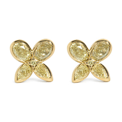 18K Yellow Gold 1 5/8 Cttw Pear-Shaped Yellow Diamond Bezel-Set Butterfly Stud Earrings