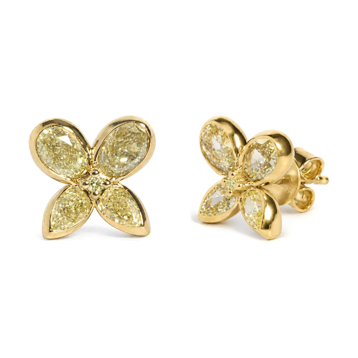 18K Yellow Gold 1 5/8 Cttw Pear-Shaped Yellow Diamond Bezel-Set Butterfly Stud Earrings