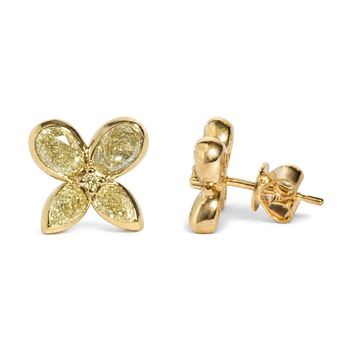 18K Yellow Gold 1 5/8 Cttw Pear-Shaped Yellow Diamond Bezel-Set Butterfly Stud Earrings