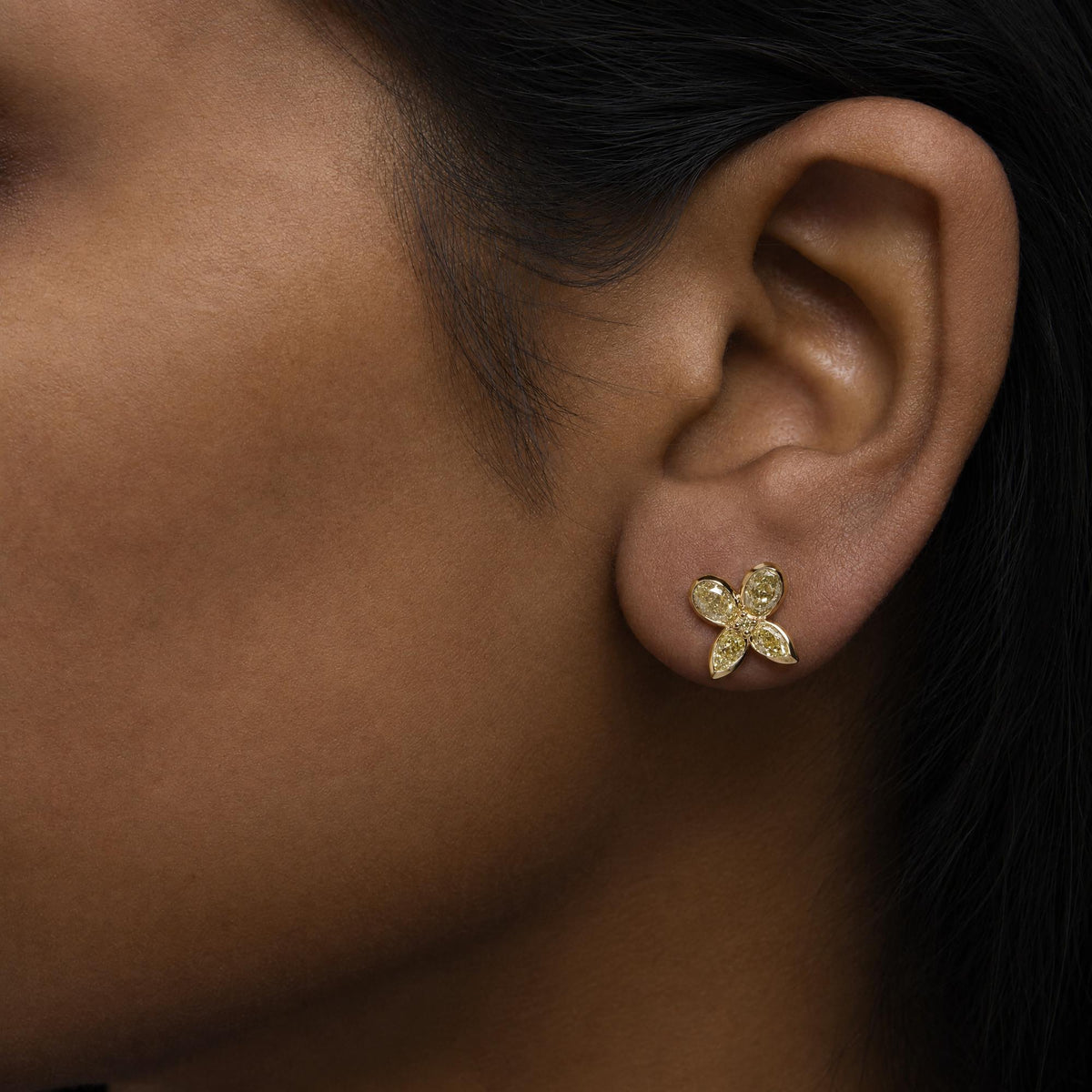 18K Yellow Gold 1 5/8 Cttw Pear-Shaped Yellow Diamond Bezel-Set Butterfly Stud Earrings