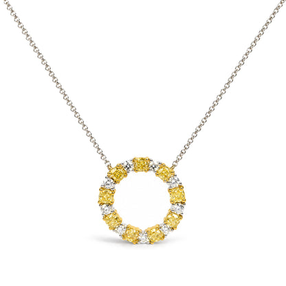18K White and Yellow Gold 2 1/4 Cttw Alternating Yellow and White Diamond Open Circle Pendant Necklace