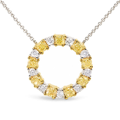 18K White and Yellow Gold 2 1/4 Cttw Alternating Yellow and White Diamond Open Circle Pendant Necklace