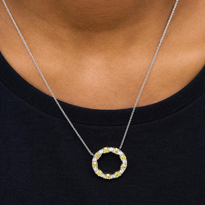18K White and Yellow Gold 2 1/4 Cttw Alternating Yellow and White Diamond Open Circle Pendant Necklace