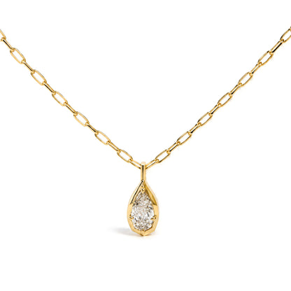 18K Yellow Gold GIA Certified 1.0 Cttw Pear-Step Cut Diamond Pendant Necklace with Paperclip Chain