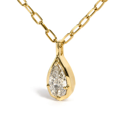 18K Yellow Gold GIA Certified 1.0 Cttw Pear-Step Cut Diamond Pendant Necklace with Paperclip Chain