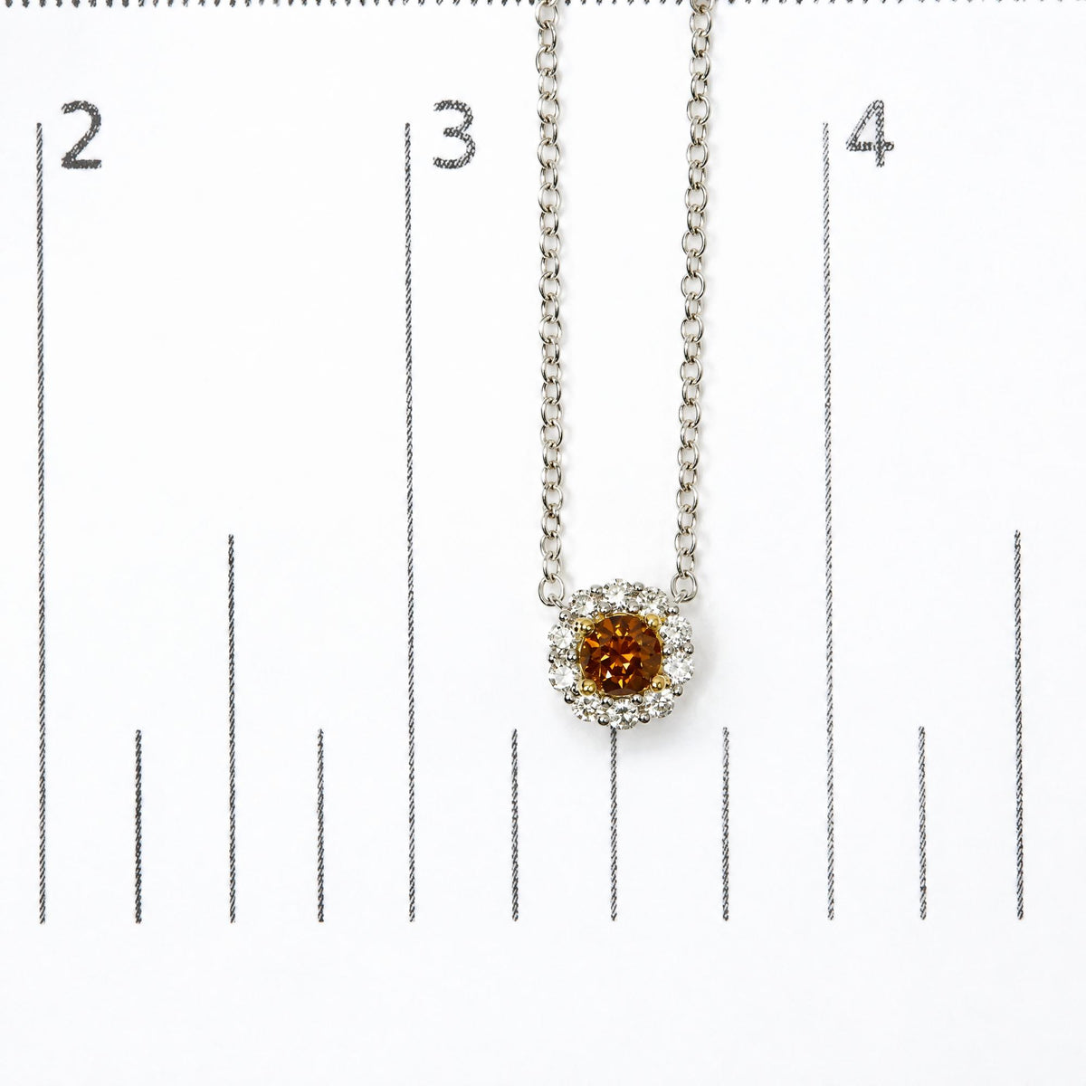 18K Yellow and White Gold 3/4 Cttw GIA Certified Round Orange and White Diamond Halo Pendant Necklace