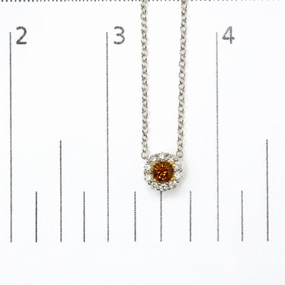 18K Yellow and White Gold 3/4 Cttw GIA Certified Round Orange and White Diamond Halo Pendant Necklace