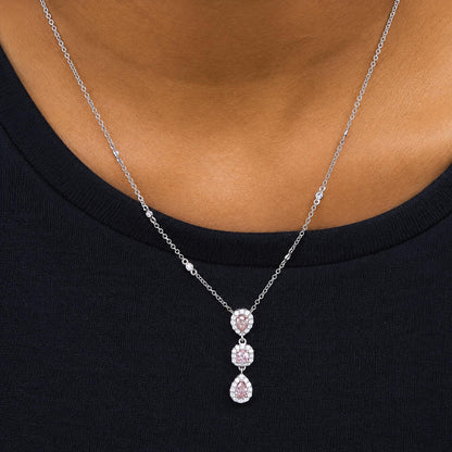 18K White Gold 1 1/7 Cttw GIA Certified Pink and White Diamond Triple Halo Drop Pendant Necklace