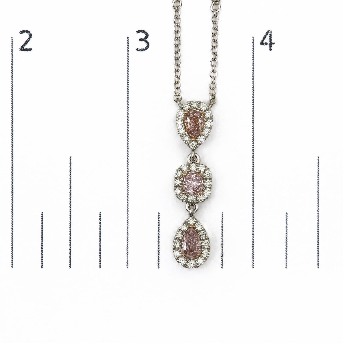 18K White Gold 1 1/7 Cttw GIA Certified Pink and White Diamond Triple Halo Drop Pendant Necklace