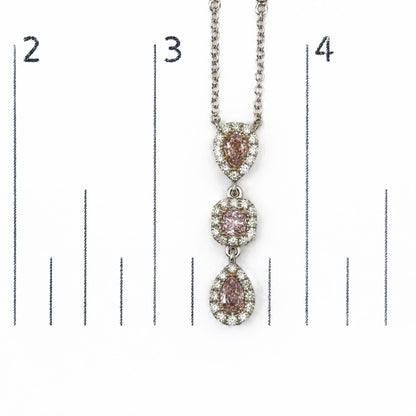 18K White Gold 1 1/7 Cttw GIA Certified Pink and White Diamond Triple Halo Drop Pendant Necklace