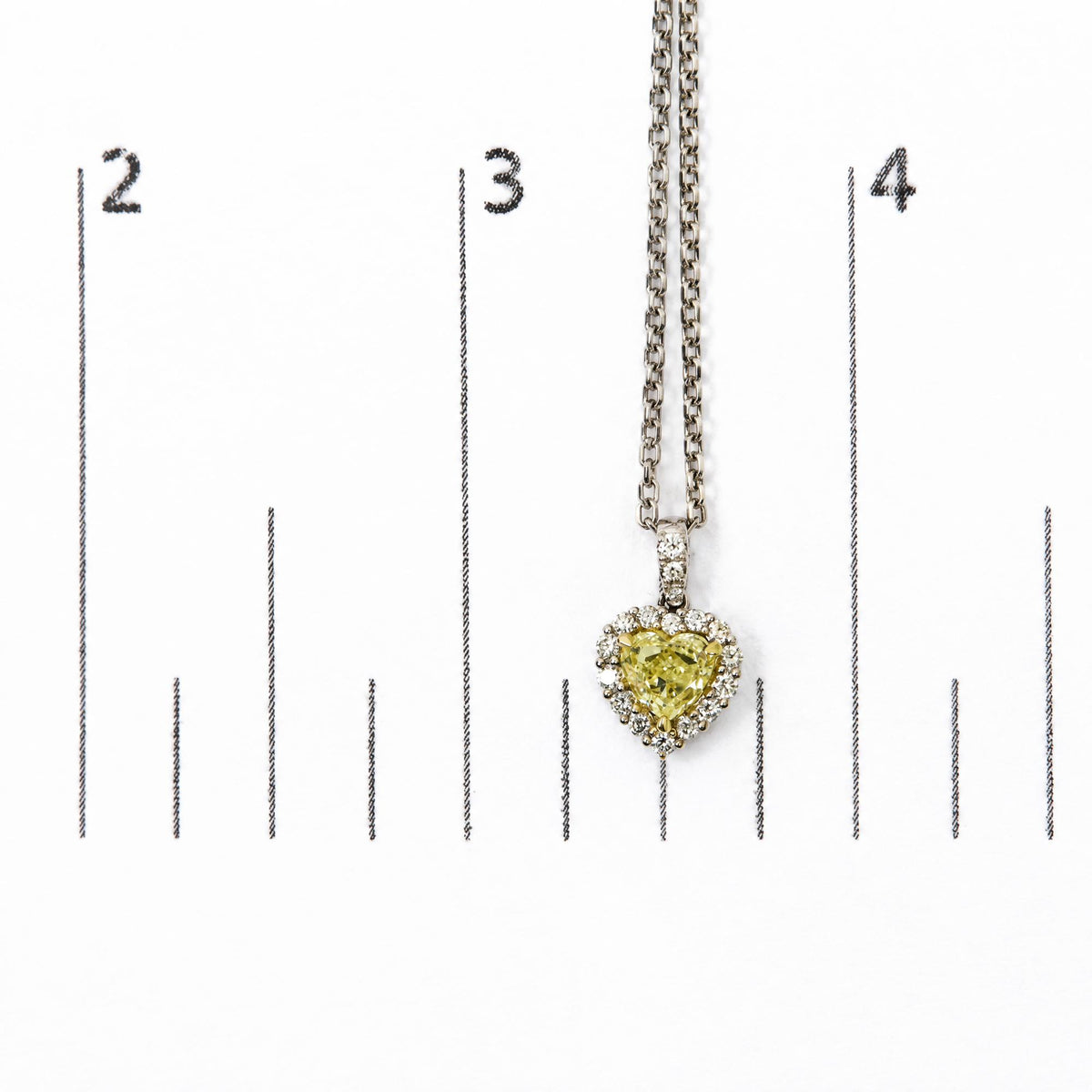 18K White Gold 7/8 Cttw Heart-Cut Yellow Diamond Halo Pendant Necklace