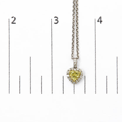 18K White Gold 7/8 Cttw Heart-Cut Yellow Diamond Halo Pendant Necklace