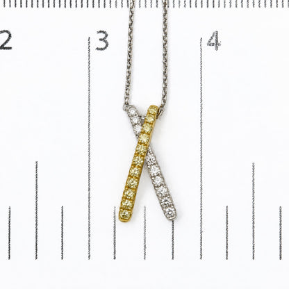 18K White and Yellow Gold 1/2 Cttw Natural Yellow and White Diamond Crossover Pendant Necklace