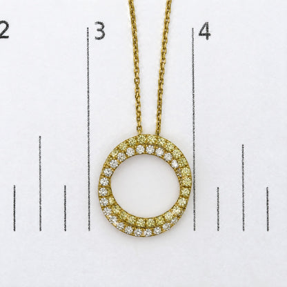 18K Yellow Gold 1 1/5 Cttw Natural Yellow and White Diamond Double Circle Pendant Necklace