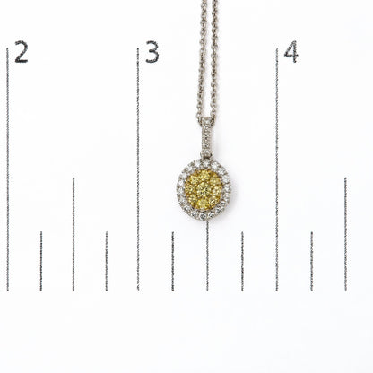 14K Two-Tone Gold 1/3 Cttw Natural Yellow Diamond Cluster Halo Pendant Necklace