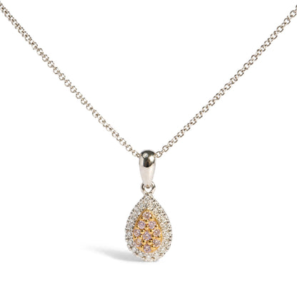 18K Two-Tone Gold 1/5 Cttw Natural Pink Diamond Teardrop Halo Pendant Necklace