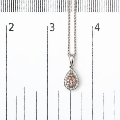 18K Two-Tone Gold 1/5 Cttw Natural Pink Diamond Teardrop Halo Pendant Necklace