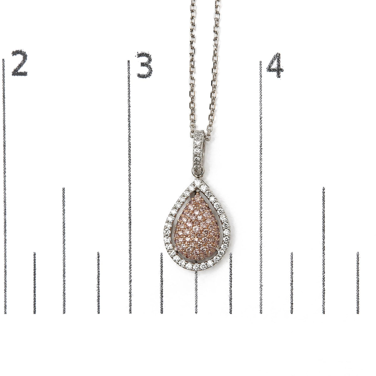 18K White and Rose Gold 3/8 Cttw Natural Pink and White Diamond Teardrop Halo Pendant Necklace