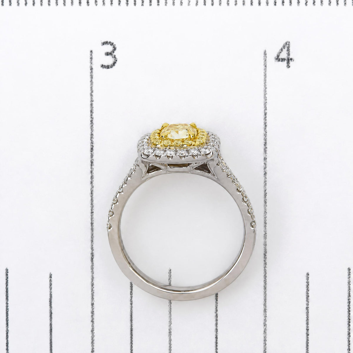Platinum GIA Certified 1 1/2 Cttw Cushion Yellow Diamond Halo and Split Shank Engagement Ring