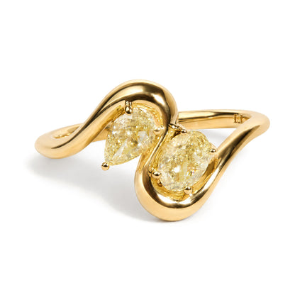 18K Yellow Gold 9/10 Cttw Pear and Oval Yellow Diamond Two-Stone Bypass Ring