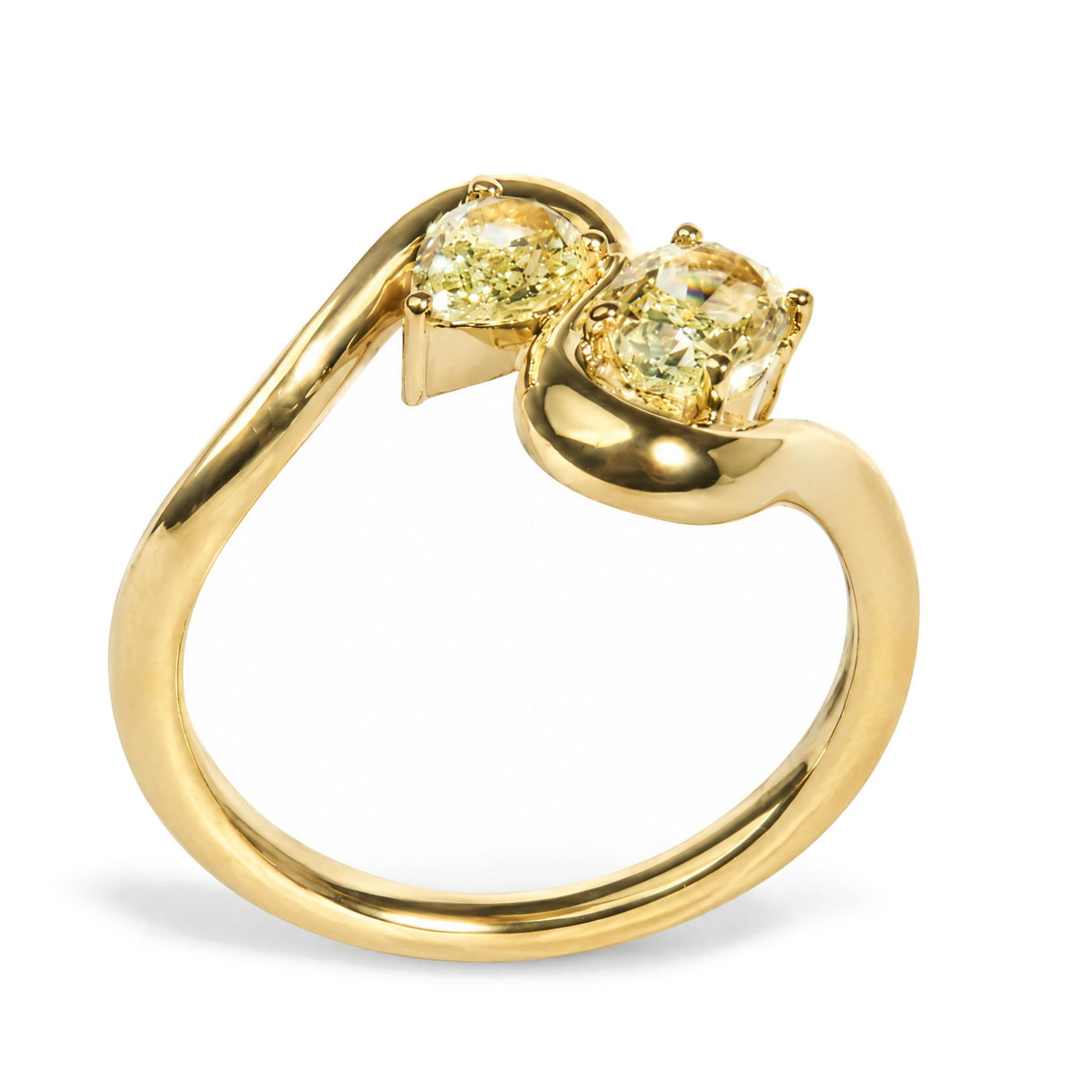 18K Yellow Gold 9/10 Cttw Pear and Oval Yellow Diamond Two-Stone Bypass Ring