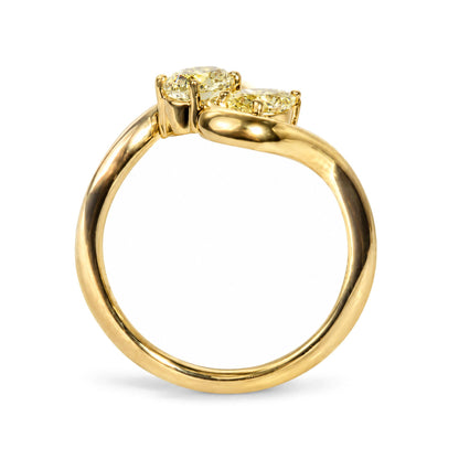 18K Yellow Gold 9/10 Cttw Pear and Oval Yellow Diamond Two-Stone Bypass Ring
