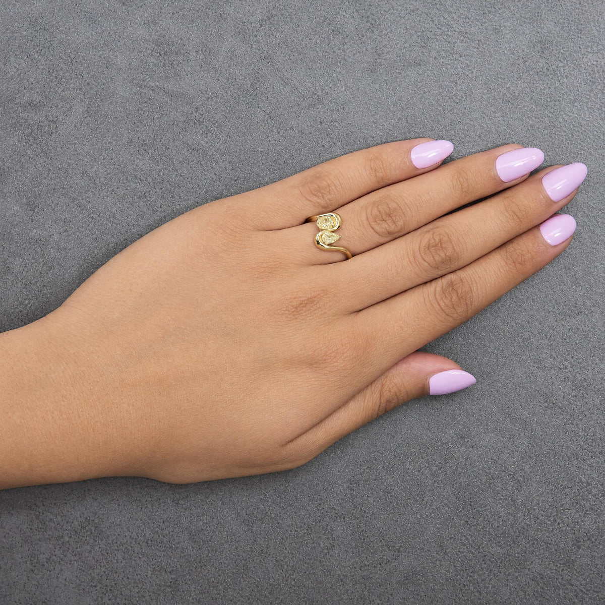 18K Yellow Gold 9/10 Cttw Pear and Oval Yellow Diamond Two-Stone Bypass Ring
