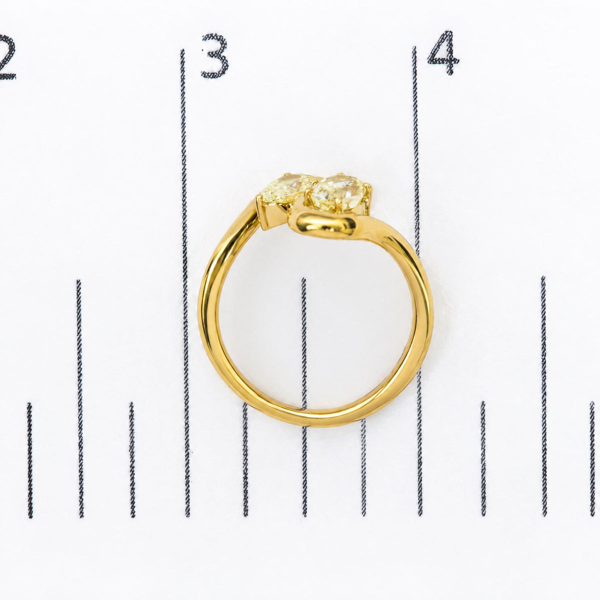18K Yellow Gold 9/10 Cttw Pear and Oval Yellow Diamond Two-Stone Bypass Ring