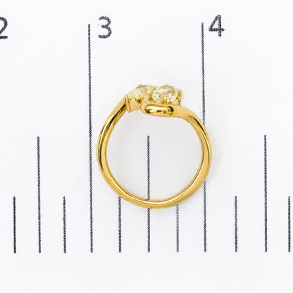 18K Yellow Gold 9/10 Cttw Pear and Oval Yellow Diamond Two-Stone Bypass Ring