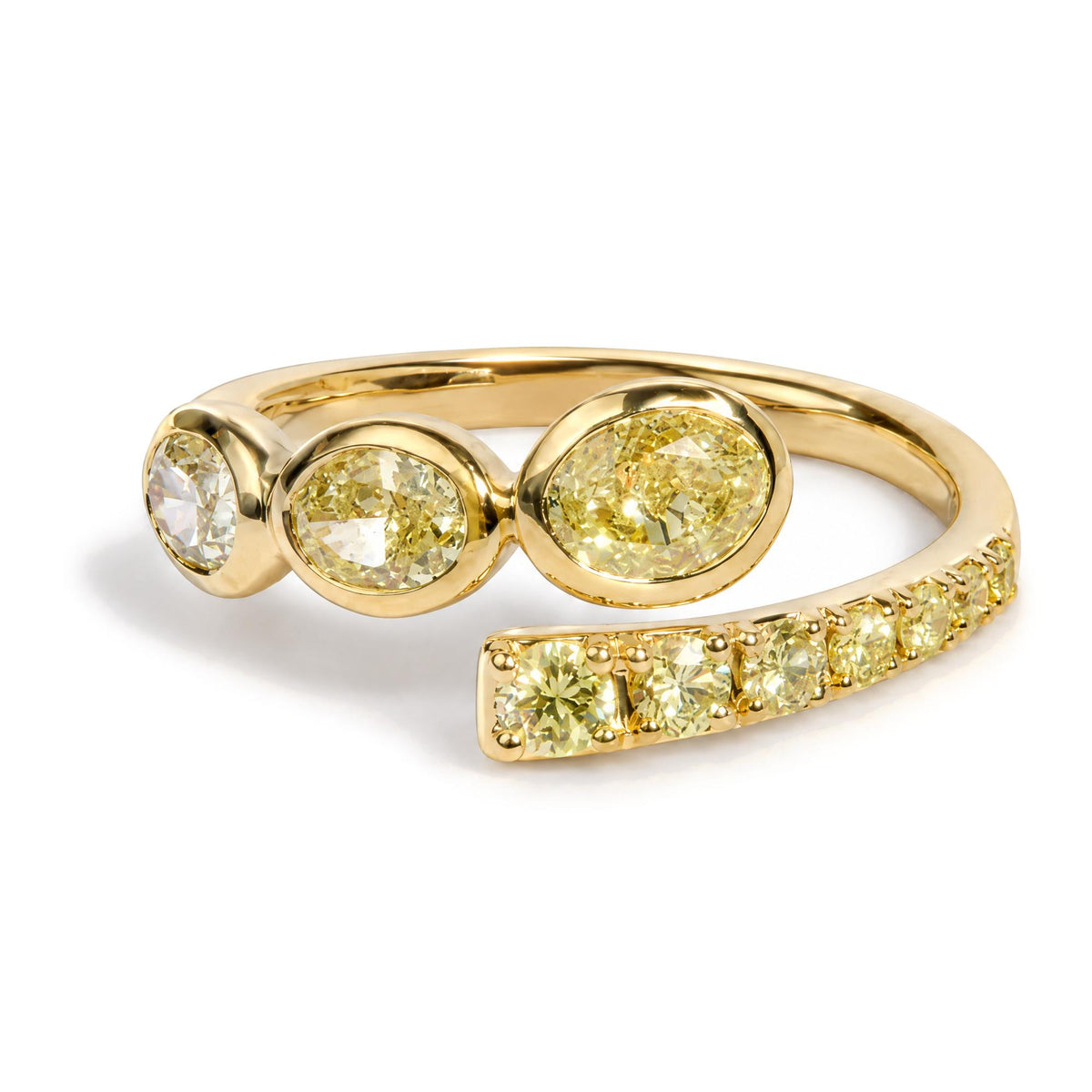 18K Yellow Gold 1 Cttw Oval and Round Yellow Diamond Open Bypass Ring