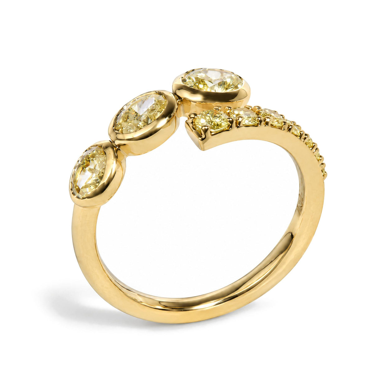 18K Yellow Gold 1 Cttw Oval and Round Yellow Diamond Open Bypass Ring