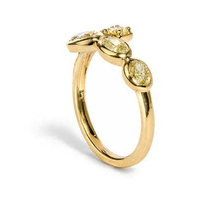 18K Yellow Gold 1 Cttw Oval and Round Yellow Diamond Open Bypass Ring