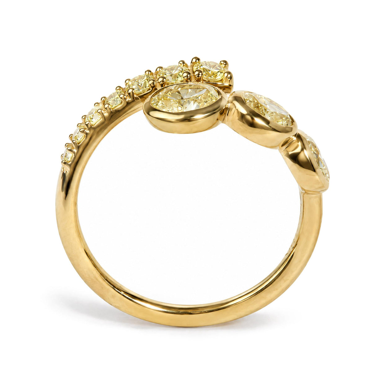 18K Yellow Gold 1 Cttw Oval and Round Yellow Diamond Open Bypass Ring