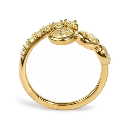 18K Yellow Gold 1 Cttw Oval and Round Yellow Diamond Open Bypass Ring